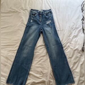 High-Rise Wide Leg Button-Fly Jeans - Blue